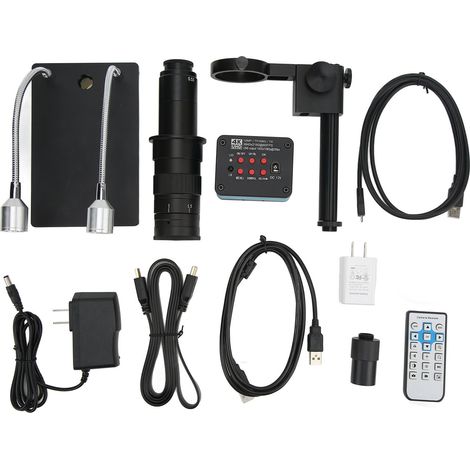 Kit caméra microscope numérique 12 Mpx, objectif C-Mount 180X, prise US, pour inspection et maintenance industrielle. (1/5)