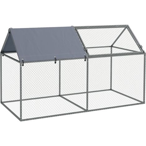 Cage pour animaux avec toit en tissu Oxford et piquets inclus, 198 x 100 x 120 cm, cage en acier avec porte d’accès supérieure