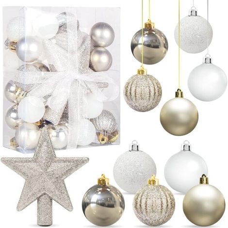 Lot de 30 mini boules de Noël en or blanc, 3 cm, boules de Noël en plastique à paillettes pour décorer votre sapin de Noël. (1/5)