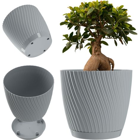 KADAX Blumentopf mit Untersetzer, aus Kunststoff, 13 cm, Grau