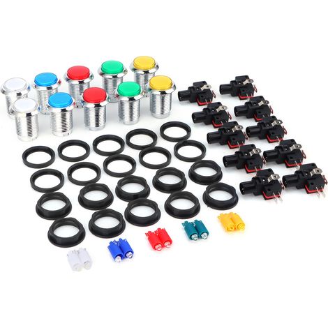 Interrupteur arcade chromé 32mm pour manette de jeu, bouton rond argenté finition métallique (1/5)