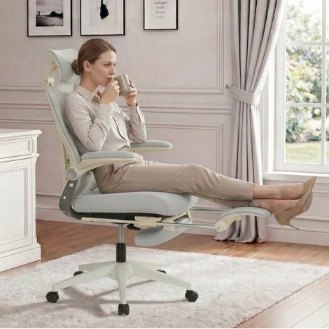 MEUBLIV Sedia da ufficio pieghevole grigia ergonomica con poggiatesta e poggiapiedi (1/5)