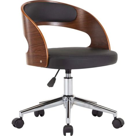 Chaise sur roulettes simili cuir noir et bois foncé Esinn (1/5)