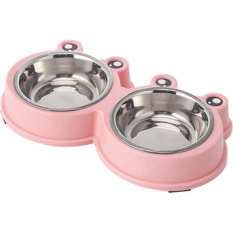 2 Gamelles pour chien et chat, acier inoxydable, antidérapantes, double bol, nourriture et eau, intérieur (1/5)