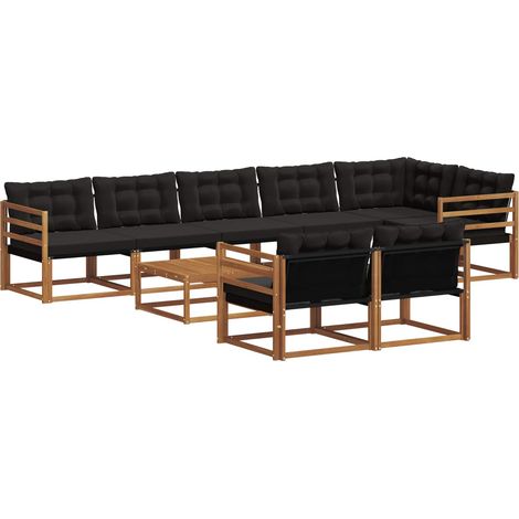 Outdoor Sofa Set with Cushion 9 pcs Natural and Black vidaXL (1/5)