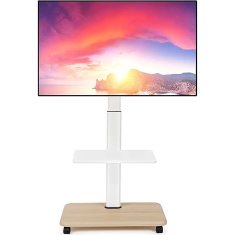 Support TV roulettes Meuble TV Roulant pour 32-70 Pouces Plat/incurvé LED/LCD/OLED Hauteur réglable Support TV sur Pied Jusqu à 45kg Meuble TV au Sol avec étagère DVD pour Ordinateur Blanc (1/5)