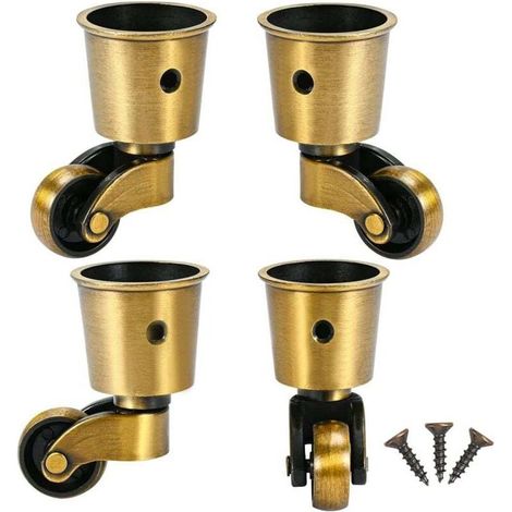 Roulette,4 Pièces roulettes Pivotantes, roulettes Rondes en Cuivre roulettes Anciennes Pas De Bruit Portable Peut Pivoter à 360° pour Canapé/Chaise/Table Basse/étagère,CMODIHI (1/4)