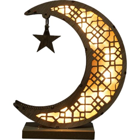 1 lampe décorative lune pour le Ramadan, lampe LED pour l'Aïd al-Fitr, ornement artisanal en bois, petite lune (1/5)