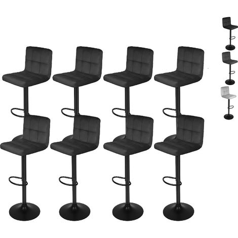 Hofuton Lot de 8 Tabourets de Bar avec Assise Rembourrée en Velours, Chaise de Cuisine Pivotante avec Dossier et Repose-pieds, Hauteur Réglable, Rotatif sur 360°, Montage Facile, Noir (1/5)