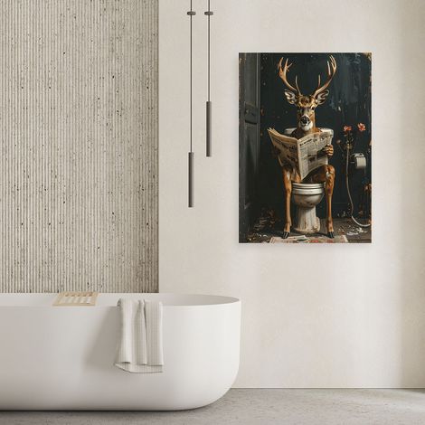Wandbild Hirsch liest Zeitung schwarz und gold 40x60 (1/4)