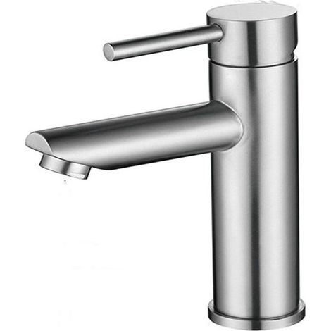 Robinet Lave Main Eau Froide avec Bec Hauteur 17 cm, Robinet Lavabo Eau Froide pour WC, Mitigeur Eau-Froide Uniquement en Acier Inox pour Salle de Bain(tube non inclus) (1/5)