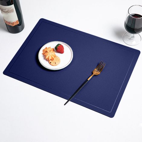 Placemat - Cuir Synthétique P-U - Isolation Thermique - Double Face - Pour Table À Manger - 43 x 30 cm - Bleu Foncé - 1 Pièce (1/5)