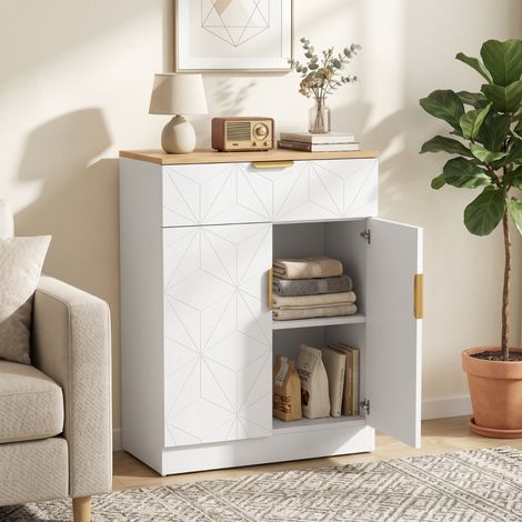 Buffet moderne, meuble de rangement avec tiroir et étagère réglable, blanc (1/5)