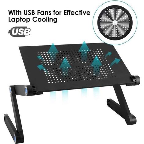 Table de Lit Pliable pour PC, Support pour Ordinateur Portable avec Ventilateurs Ventilé en Aluminium Pliant, Plateau Support Inclin (1/4)