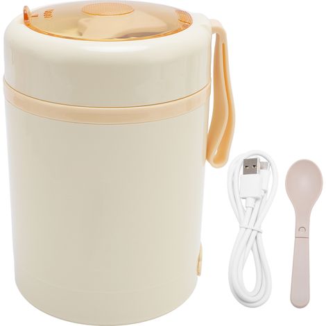 Boîte repas électrique chauffante USB 600ml Inox 304 étanche maintien 60°C avec cuillère pour bureau beige (1/4)