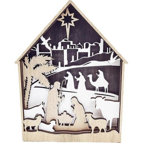 Weihnachtskrippe mit geschnitztem Jesuskind und Schafen aus Holz – Religiöses Geschenk für Christen, Katholische Kirchen und Osterdekoration