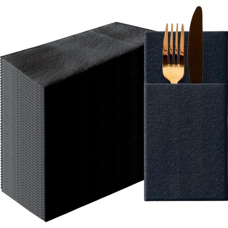 Serviettes Pochette Effet Tissu 1/8, 50 pièces - Noir (1/5)