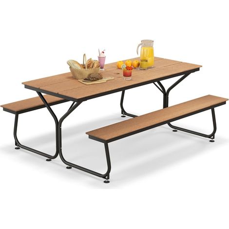 8-Person Picnic Table Bench Set Outdoor Garden Camping Furniture W/Umbrella Hole (1/5)