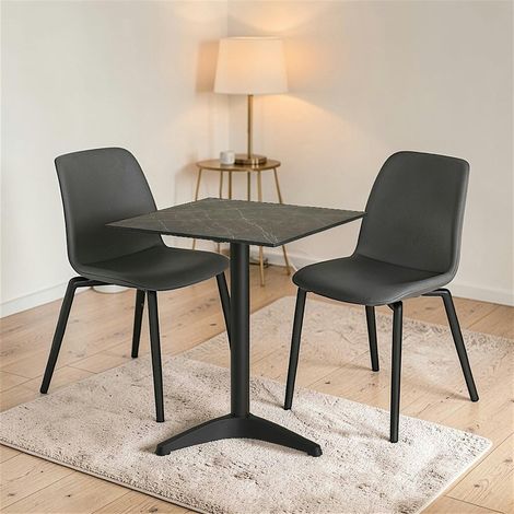 Table bistrot carrée effet marbre gris pied alu 60 cm TORANO (1/5)