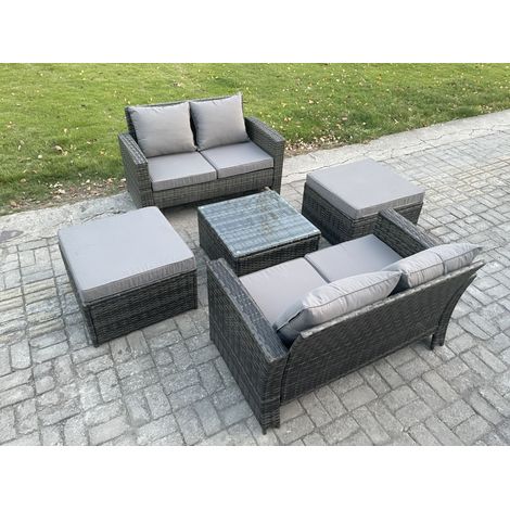 Fimous Ensemble de meubles de jardin en rotin ave 5 pièce Ensemble de canapé en rotin ave 2 Canapé deux places, Table basse and 2 Grand Tabouret (1/5)