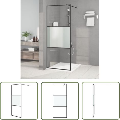 The Living Store Paroi de douche Noir 80x195 cm Verre ESG demi-dépoli - Mur De Douche - Paroi De Douche - Douche Noire - Cabines De Douche - Douche Design (1/6)