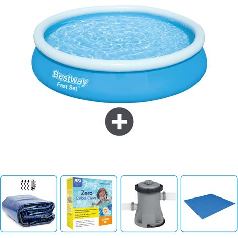 Piscine Gonflable Ronde Fast Set Bestway - 366 x 76 cm - Bleue - Incluse Accessoire CB6 (1/5)