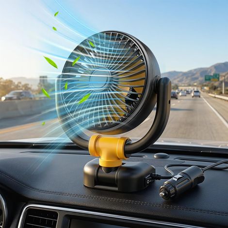 Ventilatore per auto, ventilatore per accendisigari da 12 V, ventilatore portatile, rotazione orizzontale a 360° e verticale a 180°, per camion, furgone, SUV, camper, barca (1/5)