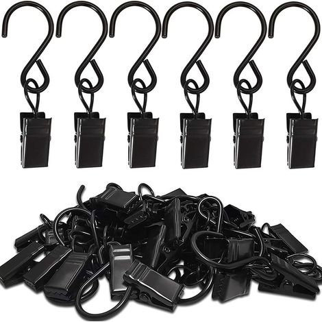 Sollbry 20 Stück Gardinenstangenclips, Haken und Gardinenringe (Schwarz) (1/5)