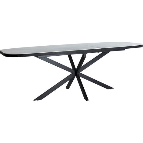 Table extensible contemporaine en bois mdf blanc et céramique - Blanc céramique et noir élégant (1/5)