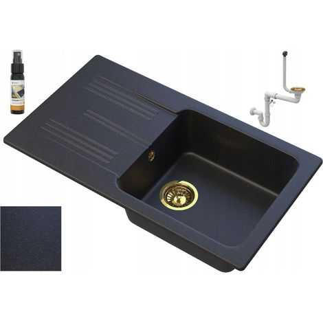 Granitan Évier en granit noir avec particules d'or 1 bac ADA (1/5)