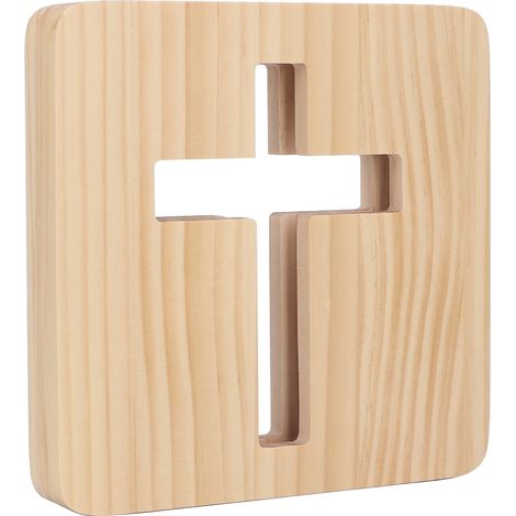 Veilleuse LED avec un design ajouré en forme de croix 3D, veilleuse en bois créative adaptée aux chambres, tables de chevet, salons et bureaux.