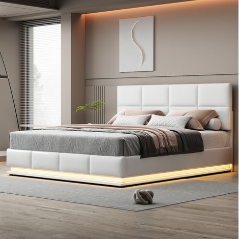 CHICFURN Daybed lit banquette rose avec rangement hydraulique ports USB et Type C et bande lumineuse LED 140 x 200 cm (1/5)