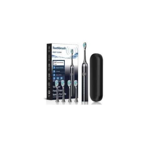 Brosse à Dent Électrique Soniques,Avec 4 Têtes de Brossage,6 Modes, Minuterie Intégrée de 2 Minutes,Rappel de 30 Secondes,Étui de Voyage Inclus,IPX7,Homme/Femme (Black)
