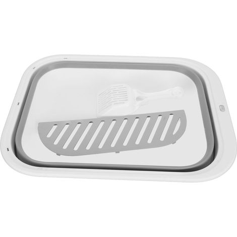 Bac à litière pour chat Semi-fermé, facile à nettoyer, résistant aux éclaboussures, toilettes pliables pour chaton, pour chats d'intérieur, chatons, petits animaux de compagnie, gris (1/5)
