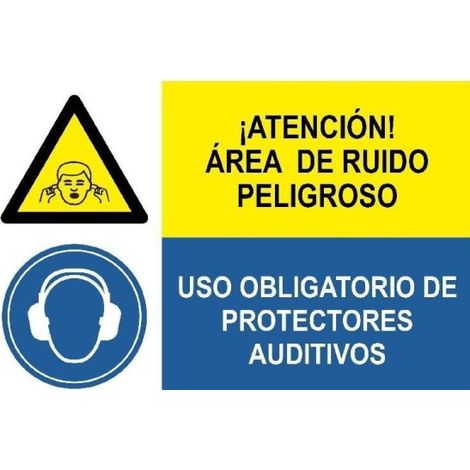 Señal combinada Atención área de ruido peligroso ruido peligroso, Uso obligatorio de protectores auditivos SEKURECO                 Adhesivo vinilo