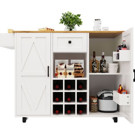 Îlot de cuisine, plateau rabattable, en MDF, coloris blanc (1/5)