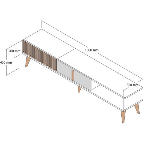 Soporte de TV de madera "Milan" - 180 x 35 x 40 cm - Nogal, Blanco