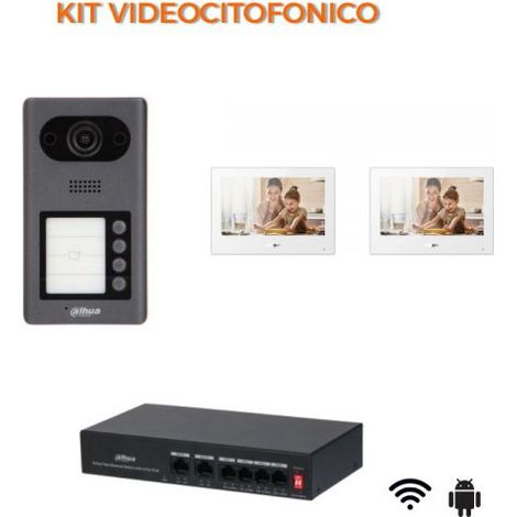 Dahua Kit videocitofonico IP - Wi-Fi Posto esterno VTO3211D-P4-S2 + Switch PFS3006-4ET-36 + Monitor 7" VTH5321GW-W Android Nr.02 Monitor