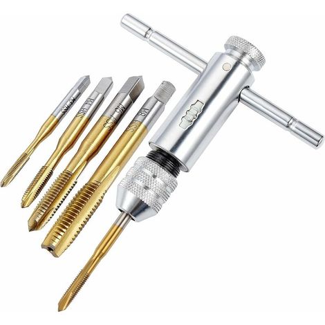 Réglable Porte-Taraud à Cliquet, M3 M4 M5 M6 M8 Tarauds à Main, Clé à Tarauder de T avec HSS Tarauds, (1/5)