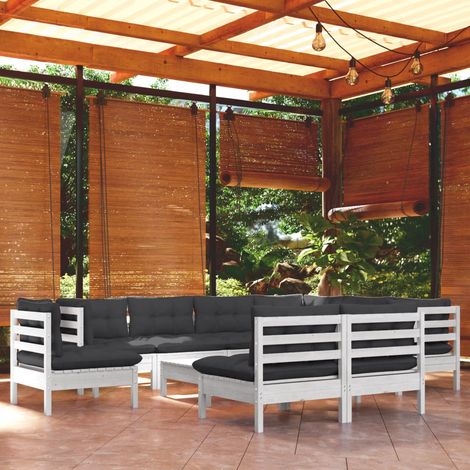 Muebles de jardín 10 pzas con cojines blanco madera maciza pino vidaXL (1/5)