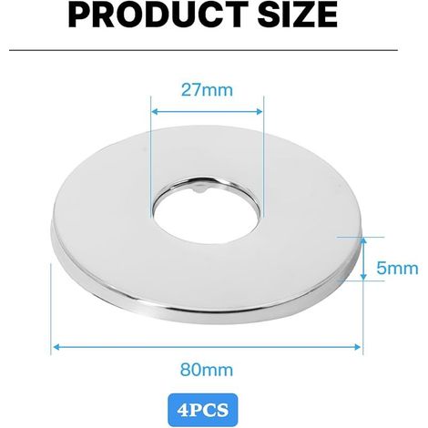 Edelstahl-Duscharmatur-Rosette (3/4") Ø 27 mm x Ø 80 mm x Höhe 5 mm, 4 Stück, Armaturenrosette, Wandmontierte Duscharmatur-Abdeckung (4, 80x5mm Silber) (1/5)