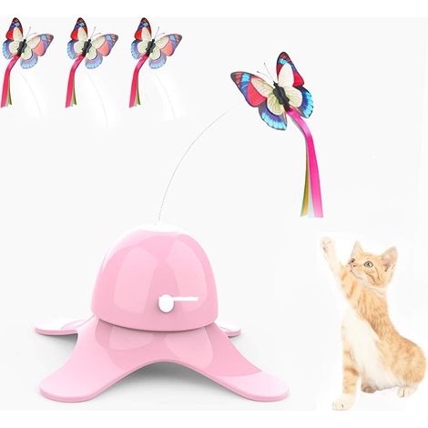 Katzen-Schmetterlingsspielzeug, Katzenspielzeug, mit 360° elektrisch rotierendem Schmetterling 3 für Indoor-Schmetterlingsspielzeug (Pink)