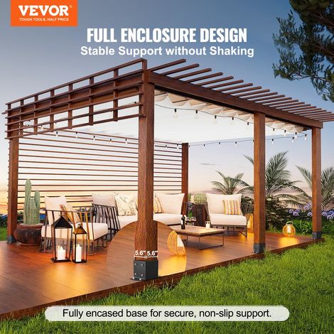 Lot de 4 Support de Poteau Bois 6''x6'' 152x152 mm Base de Poteau Interne 142x142 mm Acier au Carbone Revêtement en Poudre Ancrage de Poteau pour Support Garde-corps Terrasse, Pavillon, Noir Mat (1/5)