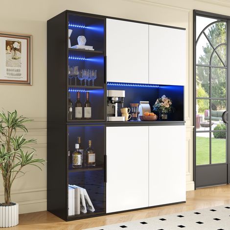 Vitrina de salón - 120 x 40 x 160 cm - aparador alto con iluminación led y puertas de cristal - estilo moderno - mdf - negro (1/5)