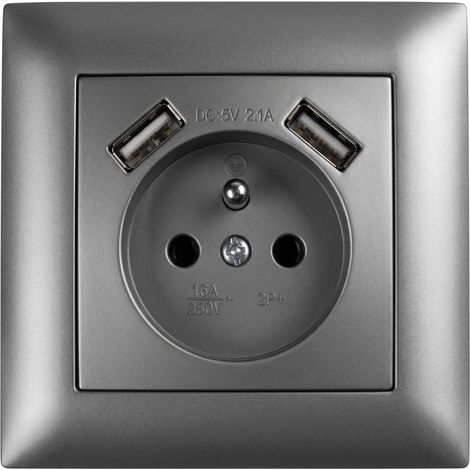 Toolight Single Grounded Socket With Frame + 2x Usb-a Oste Jnh003-g Grey (1/5)