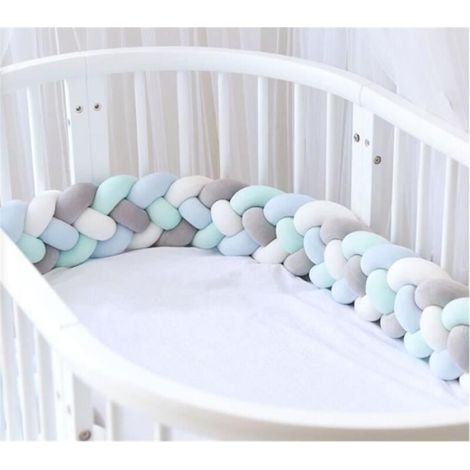 2M Baby Bettumrandung Schlangenkissen Geflochtenes Kissen Stoßstange Samt Babyschutz Grau+Weiß+Blau+Grün (1/3)