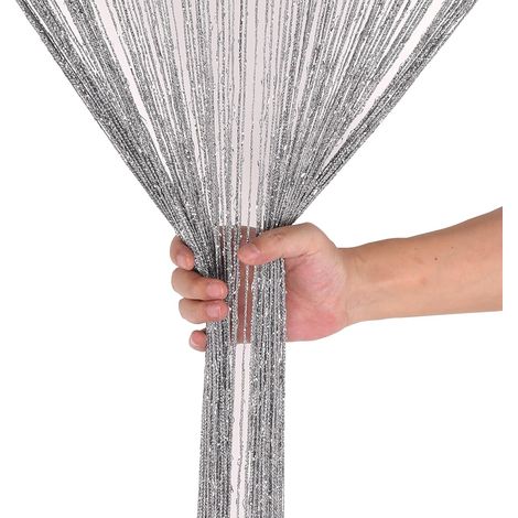 Rideau de porte à pompons, rideau de séparation pour porte et fenêtre, idéal pour la décoration de la maison (100 x 200 cm) Argent