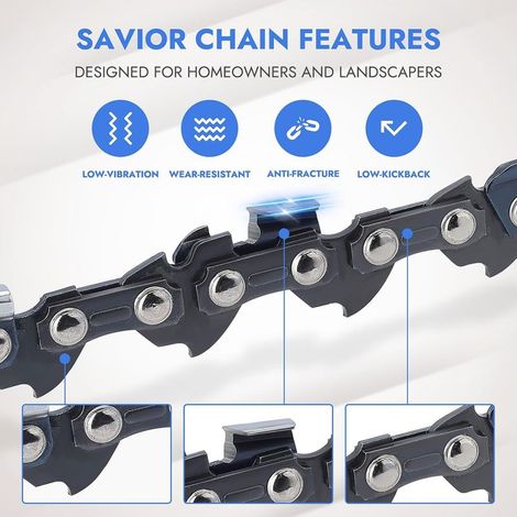 Lot de 3 Chaînes de tronçonneuse de 25 cm 3/8"LP 1,3 mm 40 maillons d'entraînement - Chaîne à Faible Rebond compatible avec Makita, Black & Decker, Bosch, Greenworks et plus (1/2)