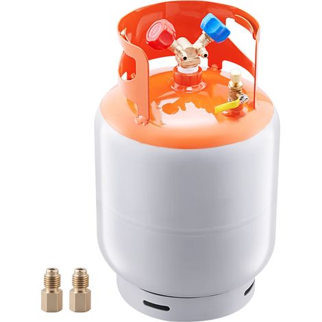 Bouteille de récupération de réfrigérant, 50 lbs, 400 psi, portable avec vanne Y pour liquide/vapeur, étanche, compatible R22/R134A/R410A, orange et gris. (1/5)