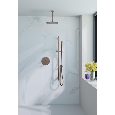 FugaFlow Eccelente Acces Ensemble de douche de tête encastré - rond - thermostatique - bras de plafond - barre coulissante - douche de tête 25cm -